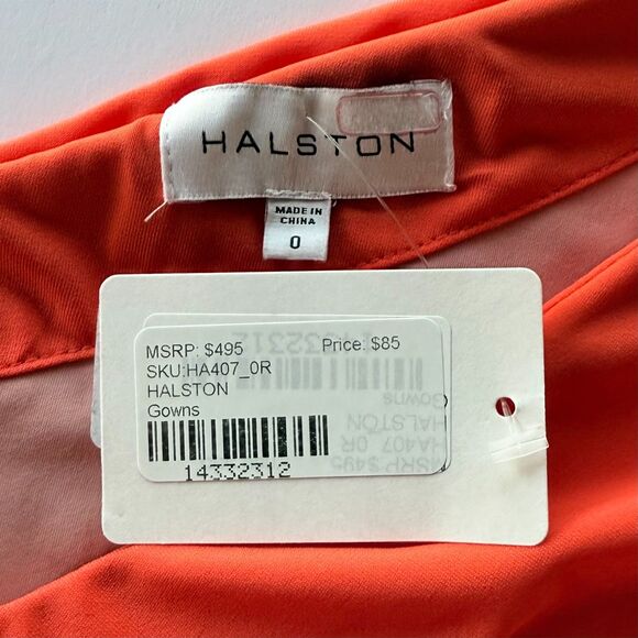 Halston Giana Asymmetrical One Shoulder Long Sleeve Jersey Dress in Orange Sz 0 - Picture 9 of 14